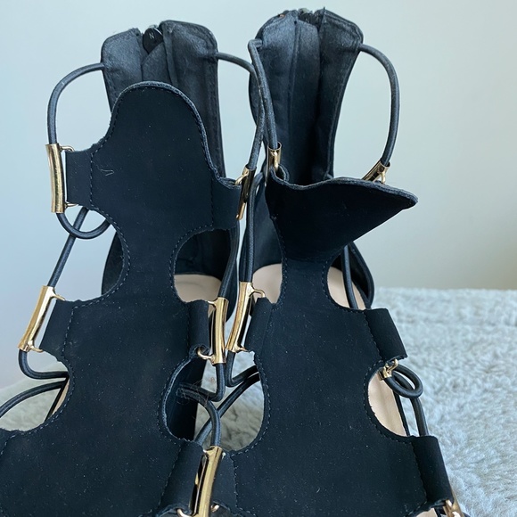 Forever Black Suede Wedges with Gold Accents - Picture 7 of 12